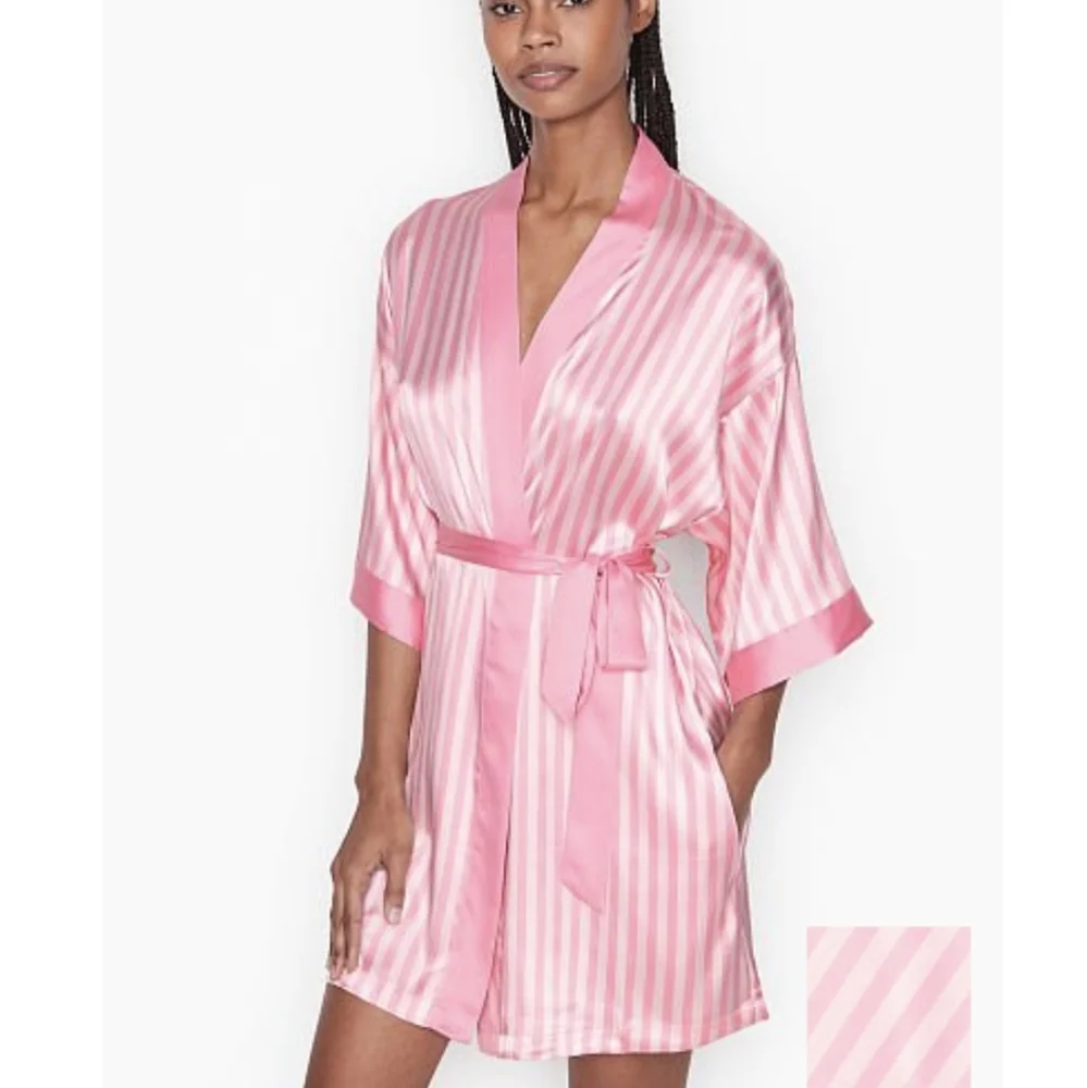 satin dressing gown victoria's secret Victoria's Secret The Tour '23 Iconic Pink Stripe Robe, Women's Lingerie, Embroidery Details, Satin Fabric (XS/S) at Amazon Women's Clothing store